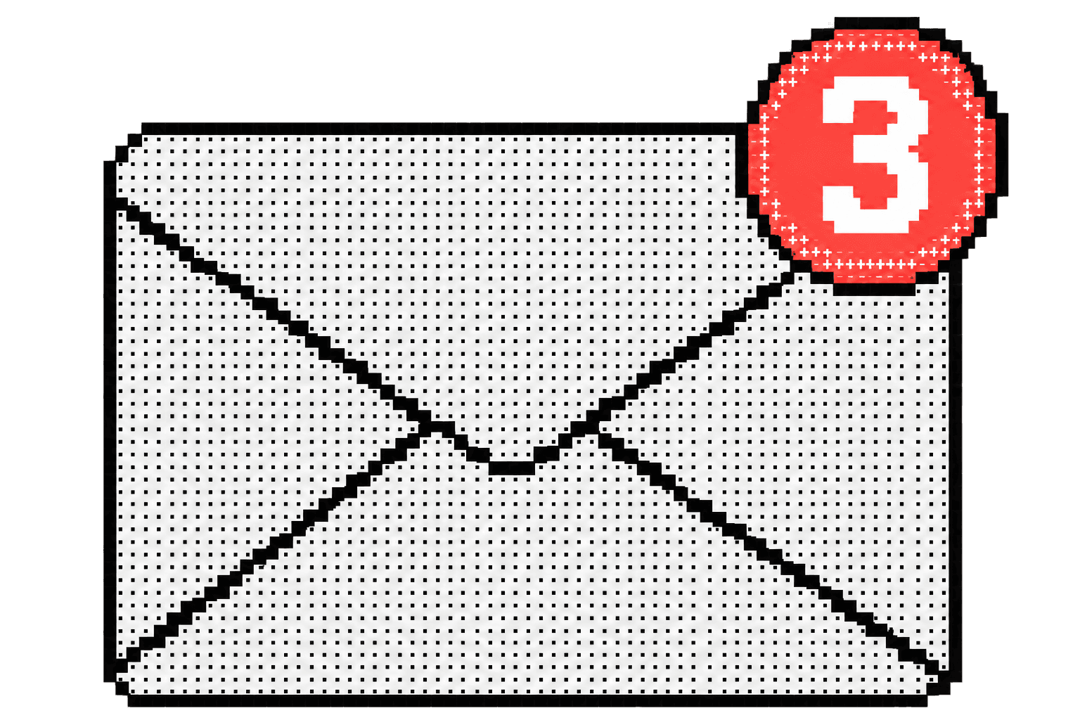 Pixel-art email envelope with a notification badge